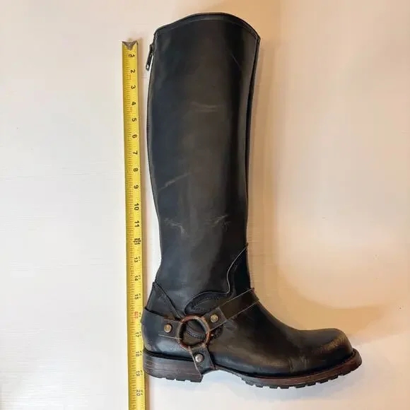 Freebird HAAVN Black Leather Tall Harness Boots Women’s Size 9 Distressed